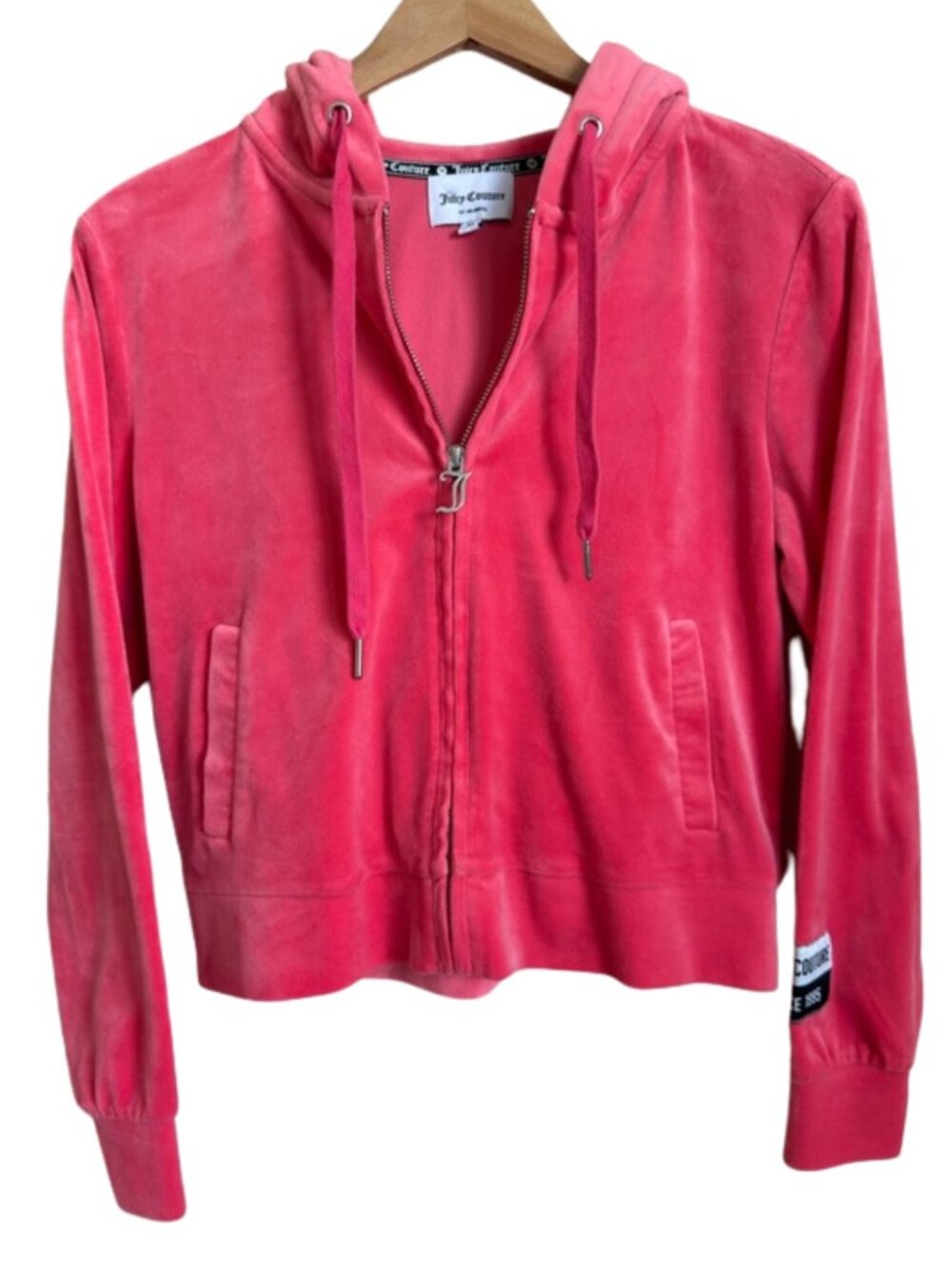 Juicy Couture Since 1995 Velour Full Zip Hoodie Coral Pink Women's Medium Y2K